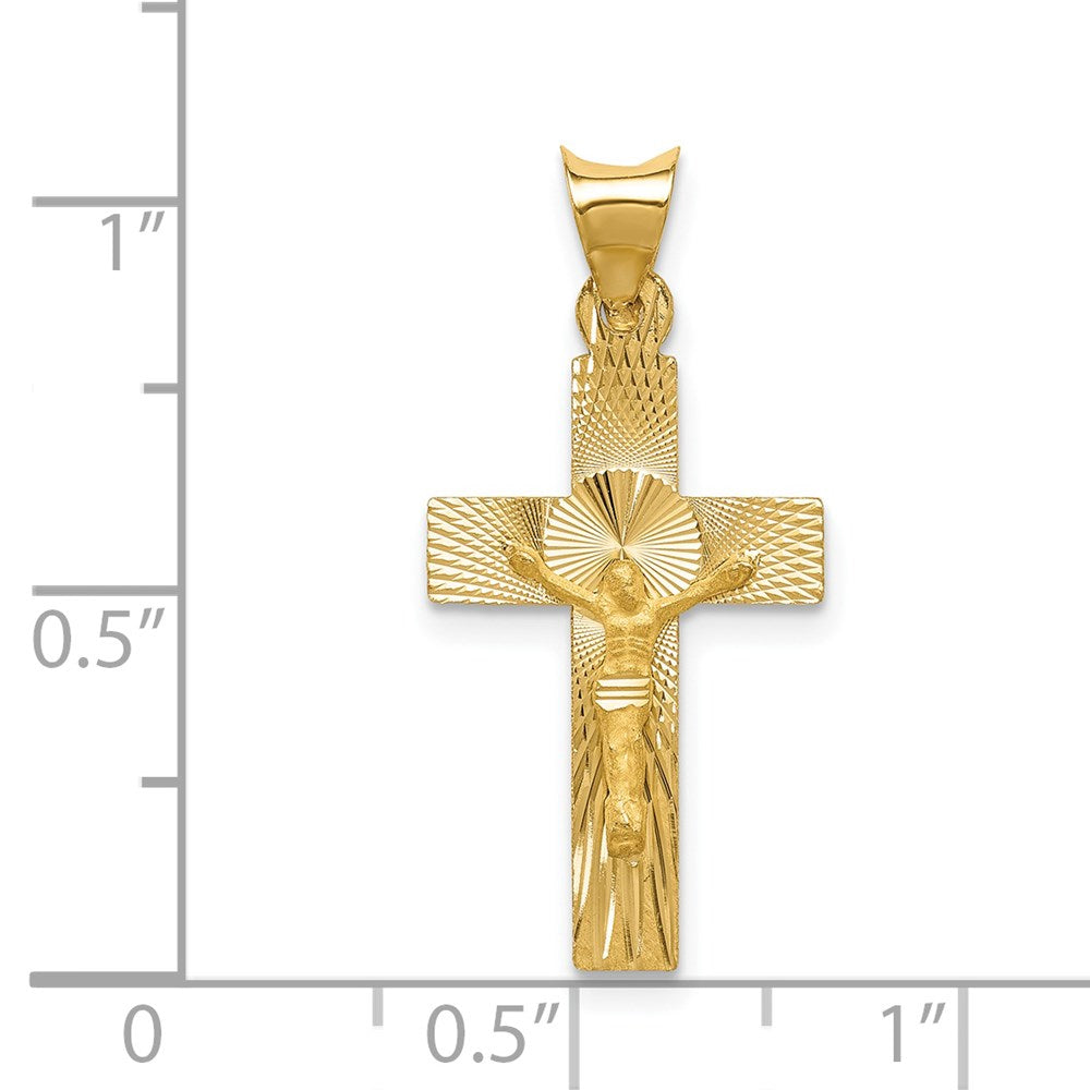 14K Yellow Gold Polished Satin And D/C Crucifix Pendant