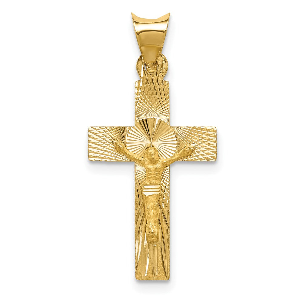 14K Yellow Gold Polished Satin And D/C Crucifix Pendant
