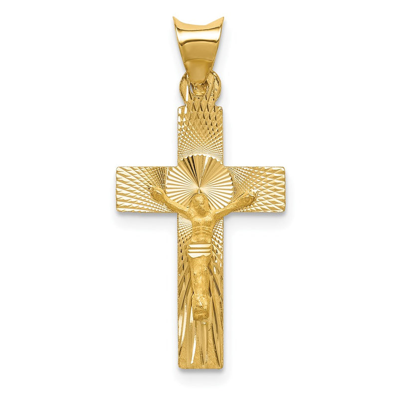 14K Yellow Gold Polished Satin And D/C Crucifix Pendant