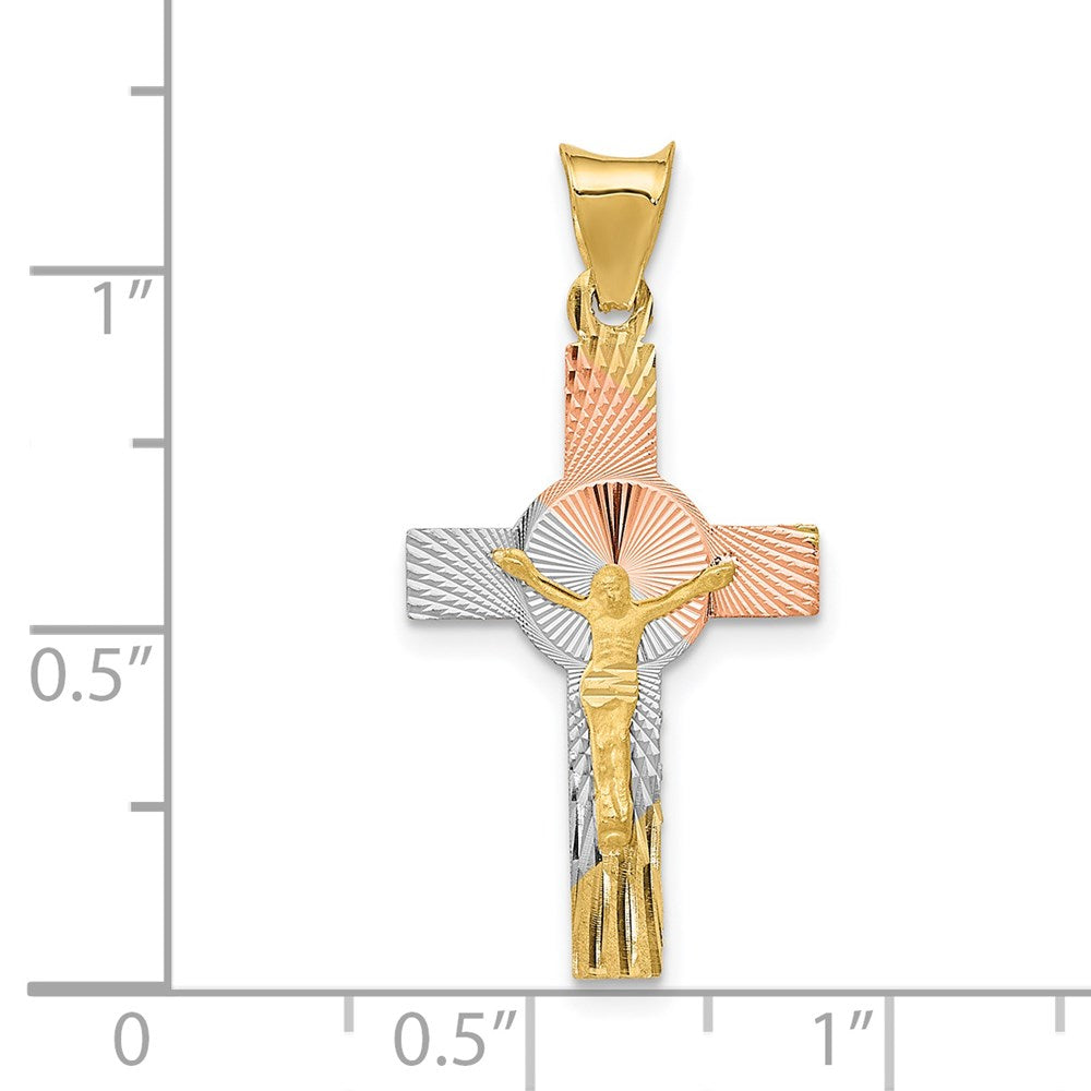 14K Yellow & Rhodium W/Rhodium Iona Crucifix Cross Pendant