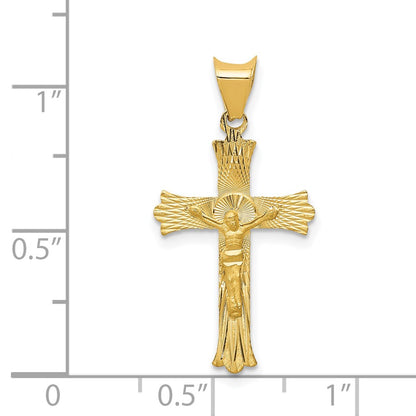 14K Yellow Gold Polished Satin And D/C Crucifix Pendant