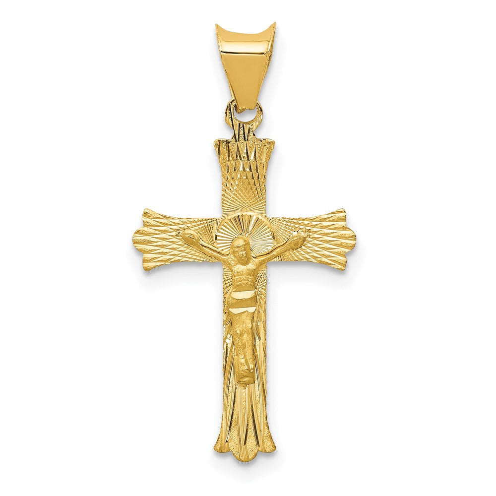 14K Yellow Gold Polished Satin And D/C Crucifix Pendant