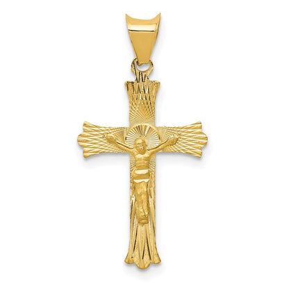 14K Yellow Gold Polished Satin And D/C Crucifix Pendant
