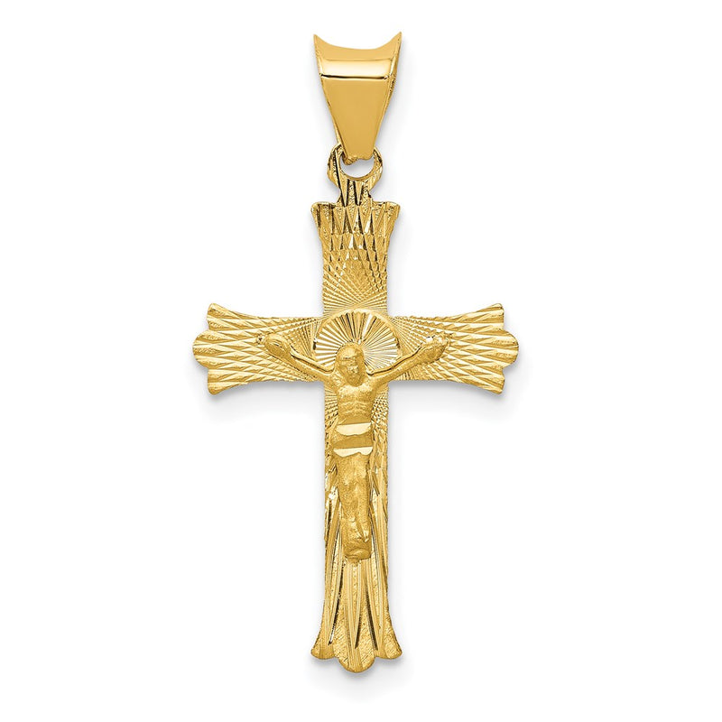 14K Yellow Gold Polished Satin And D/C Crucifix Pendant