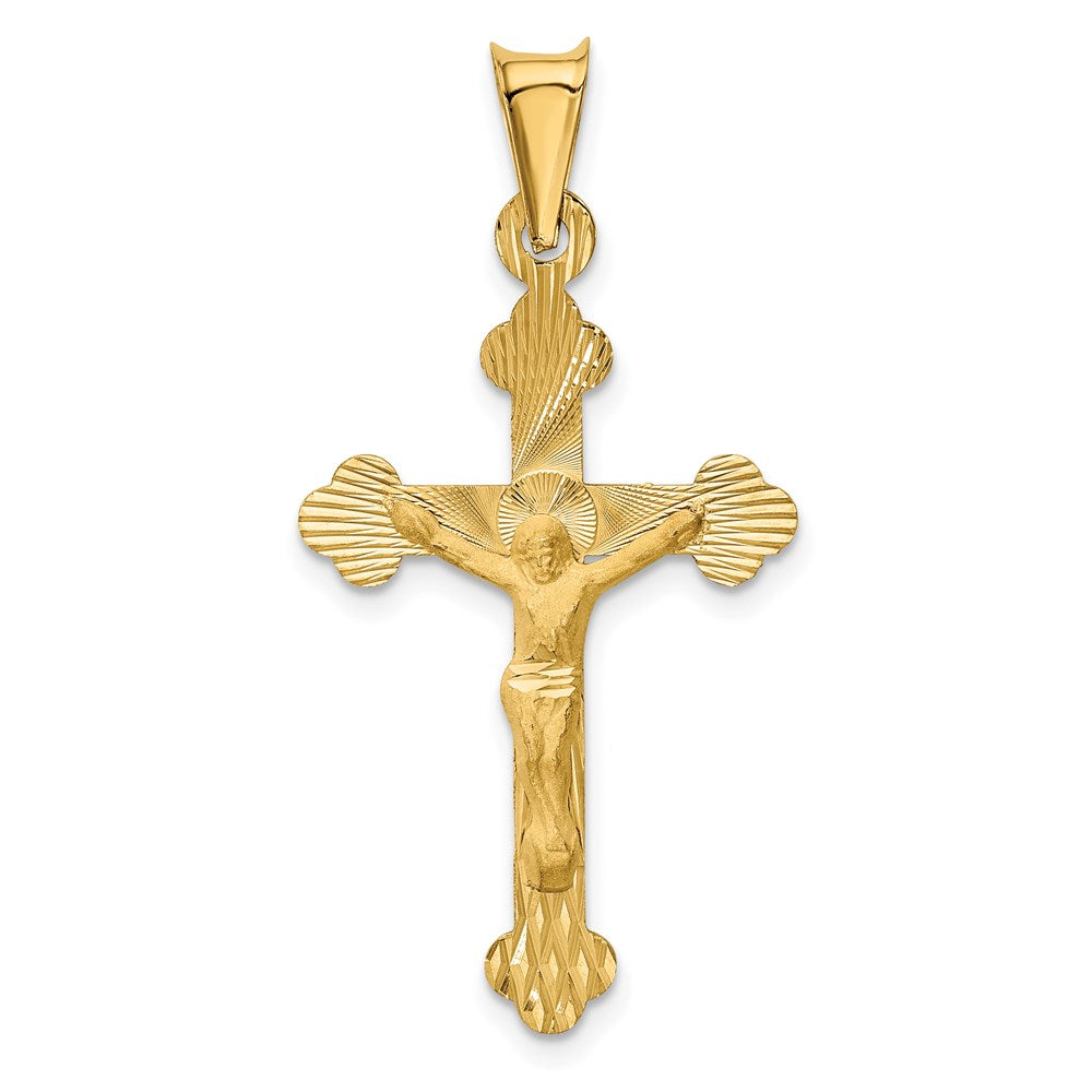 14K Yellow Gold Polished Satin And D/C Crucifix Pendant