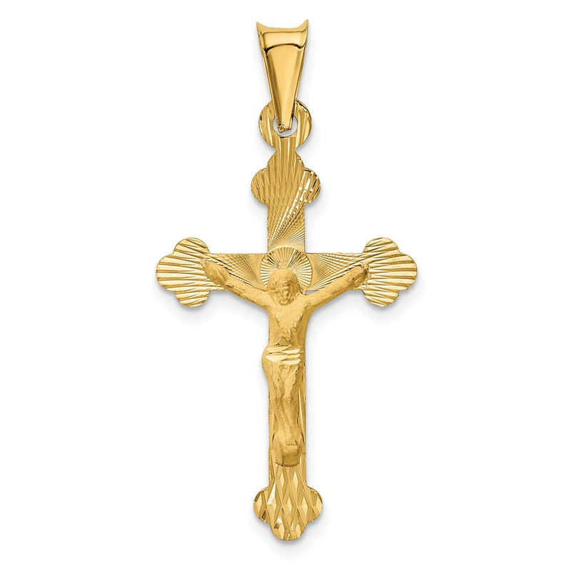 14K Yellow Gold Polished Satin And D/C Crucifix Pendant
