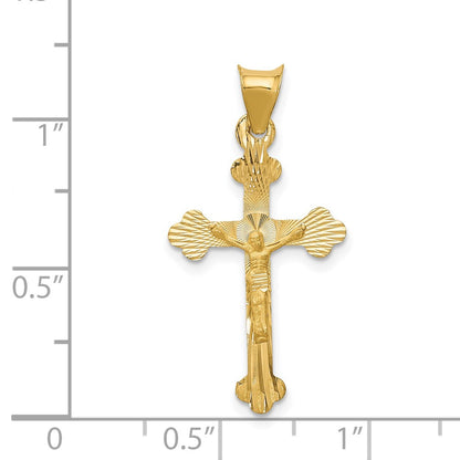 14K Yellow Gold Polished Satin And D/C Crucifix Pendant