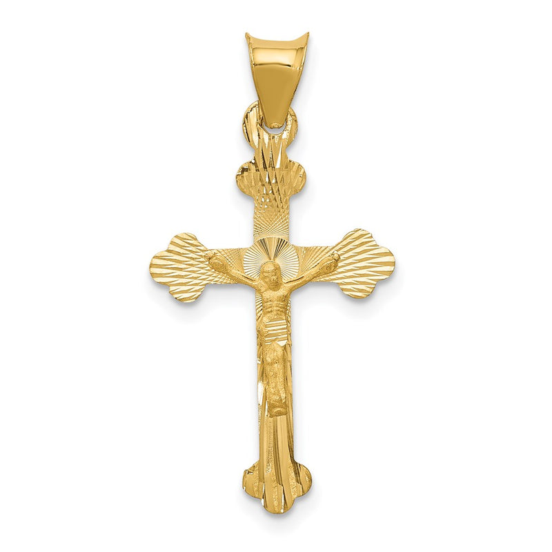 14K Yellow Gold Polished Satin And D/C Crucifix Pendant