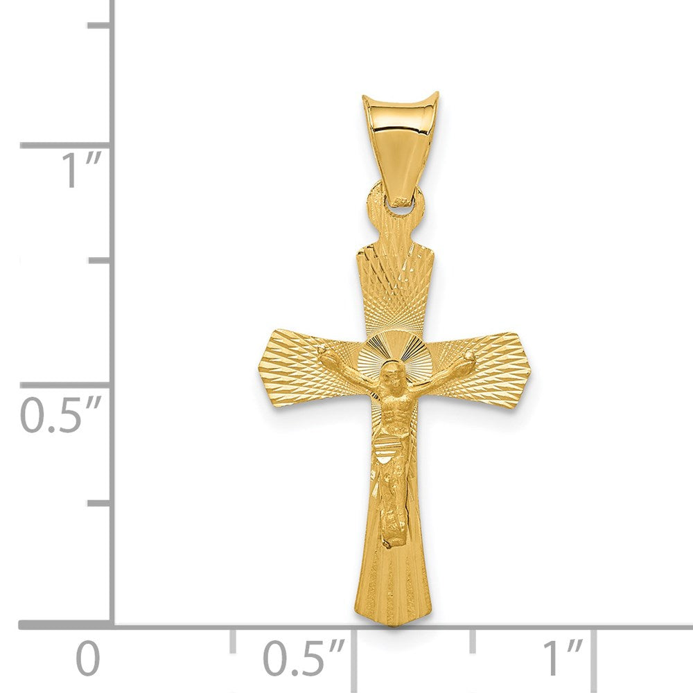 14K Yellow Gold Polished Satin And D/C Crucifix Pendant