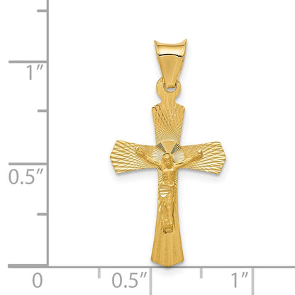 14K Yellow Gold Polished Satin And D/C Crucifix Pendant