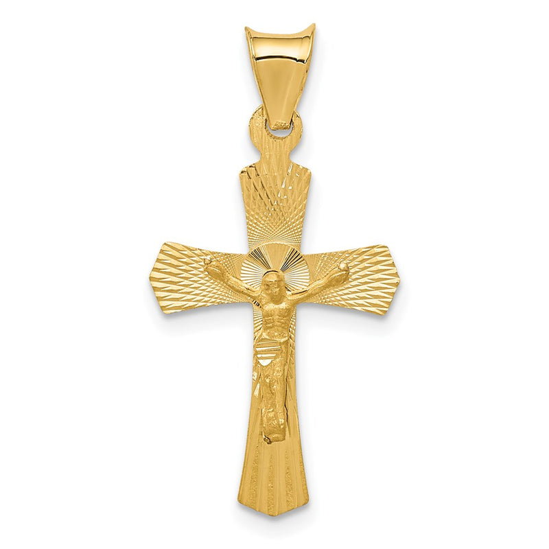 14K Yellow Gold Polished Satin And D/C Crucifix Pendant