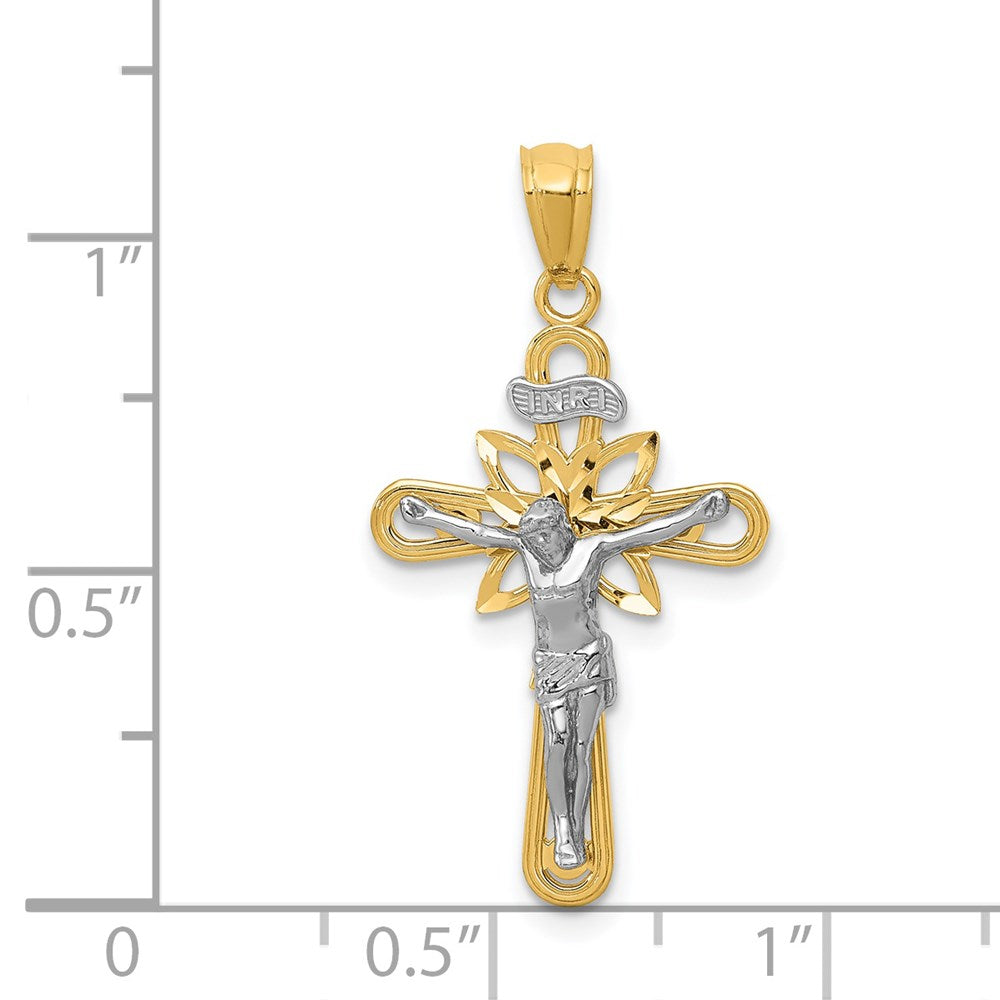14K Two-Tone W/Rhodium Small Passion Crucifix Pendant