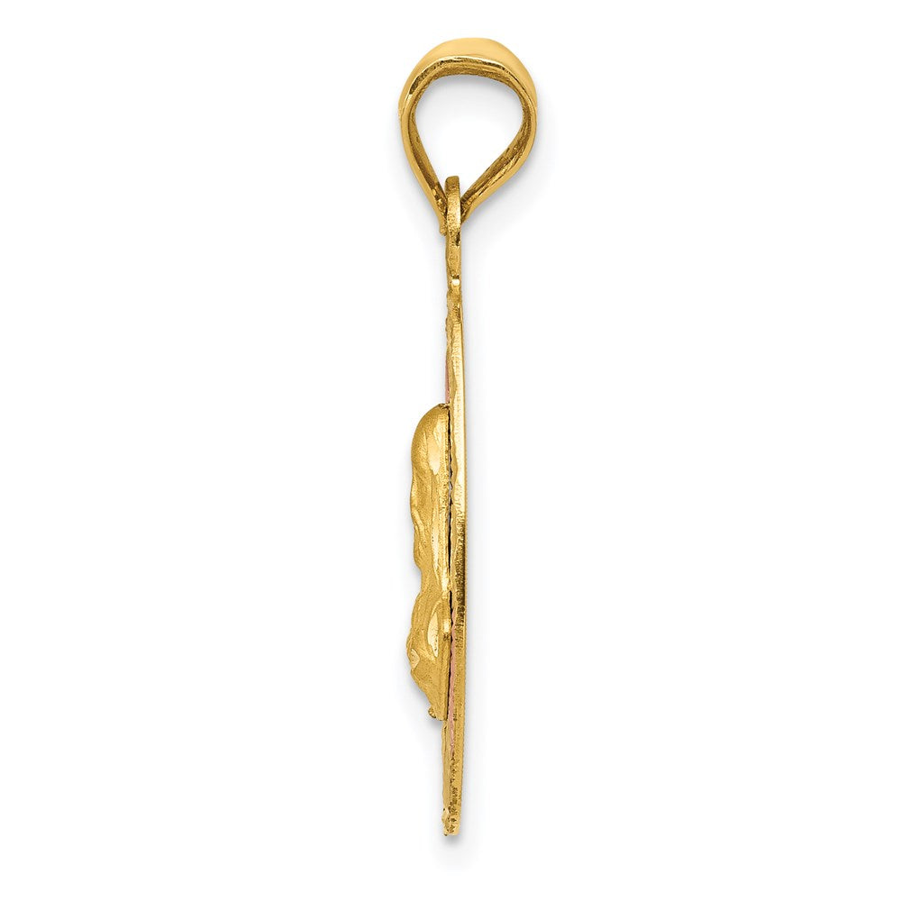 14K Yellow & Rhodium W/Rose And White D/C Sagrado Corazon Oval Pendant
