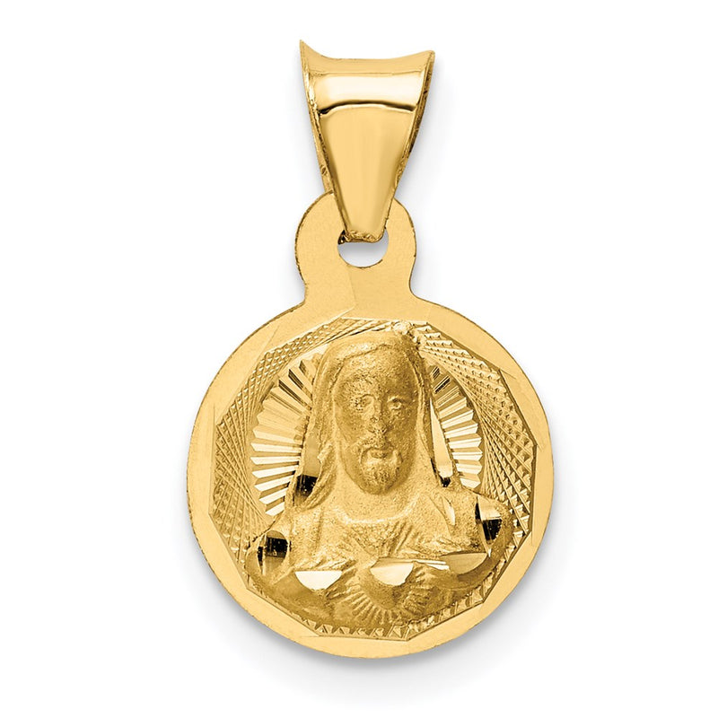 14K Yellow Gold Polished D/C Sagrado Corazon Circle Pendant