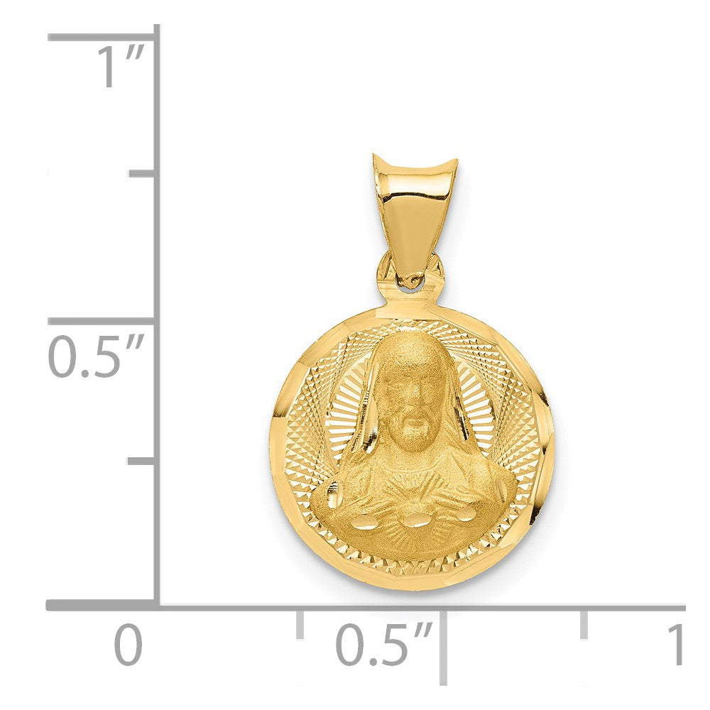 14K Yellow Gold Polished D/C Sagrado Corazon Circle Pendant