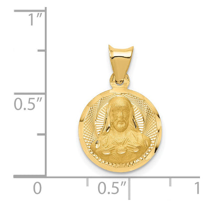 14K Yellow Gold Polished D/C Sagrado Corazon Circle Pendant