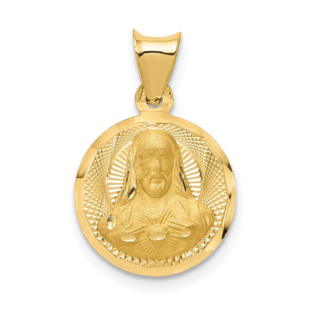 14K Yellow Gold Polished D/C Sagrado Corazon Circle Pendant