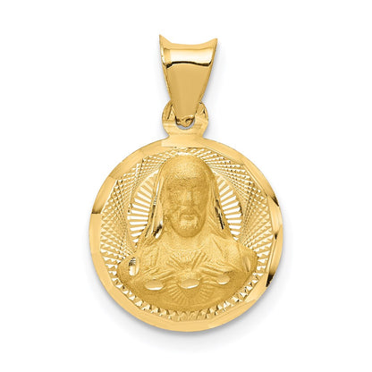 14K Yellow Gold Polished D/C Sagrado Corazon Circle Pendant