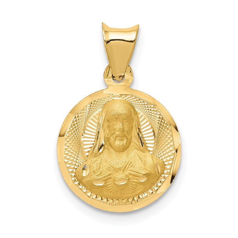14K Yellow Gold Polished D/C Sagrado Corazon Circle Pendant