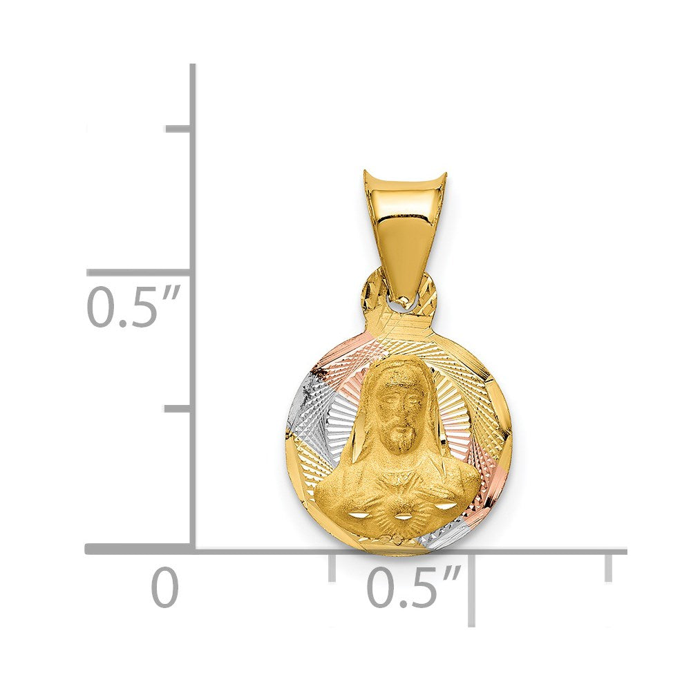 14K Yellow & Rhodium W/Rose And White D/C Sagrado Corazon Pendant