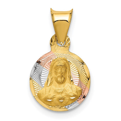 14K Yellow & Rhodium W/Rose And White D/C Sagrado Corazon Pendant