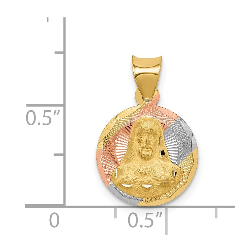 14K Yellow & Rhodium W/Rose And White D/C Sagrado Corazon Pendant