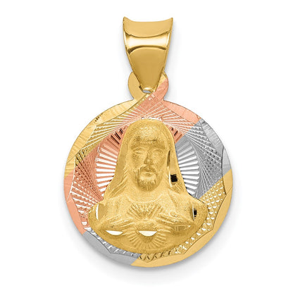 14K Yellow & Rhodium W/Rose And White D/C Sagrado Corazon Pendant