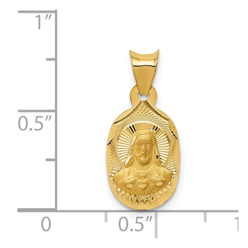 14K Yellow Gold Polished D/C Sagrado Corazon Oval Pendant