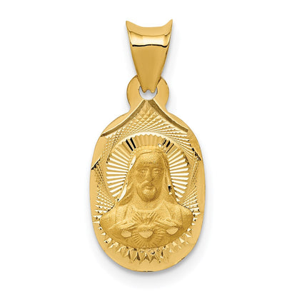 14K Yellow Gold Polished D/C Sagrado Corazon Oval Pendant