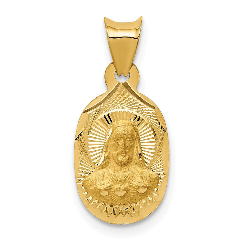 14K Yellow Gold Polished D/C Sagrado Corazon Oval Pendant