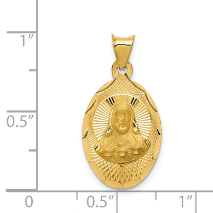 14K Yellow Gold Polished D/C Sagrado Corazon Oval Pendant