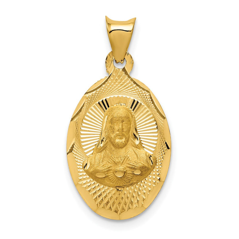 14K Yellow Gold Polished D/C Sagrado Corazon Oval Pendant