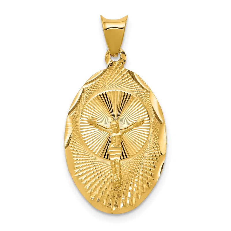 14K Yellow Gold Polished D/C Corpus Oval Pendant