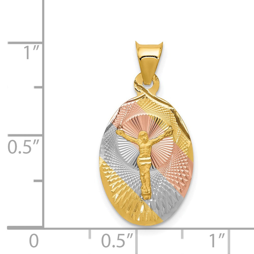 14K Yellow & Rhodium W/Rose And White D/C Corpus Oval Pendant