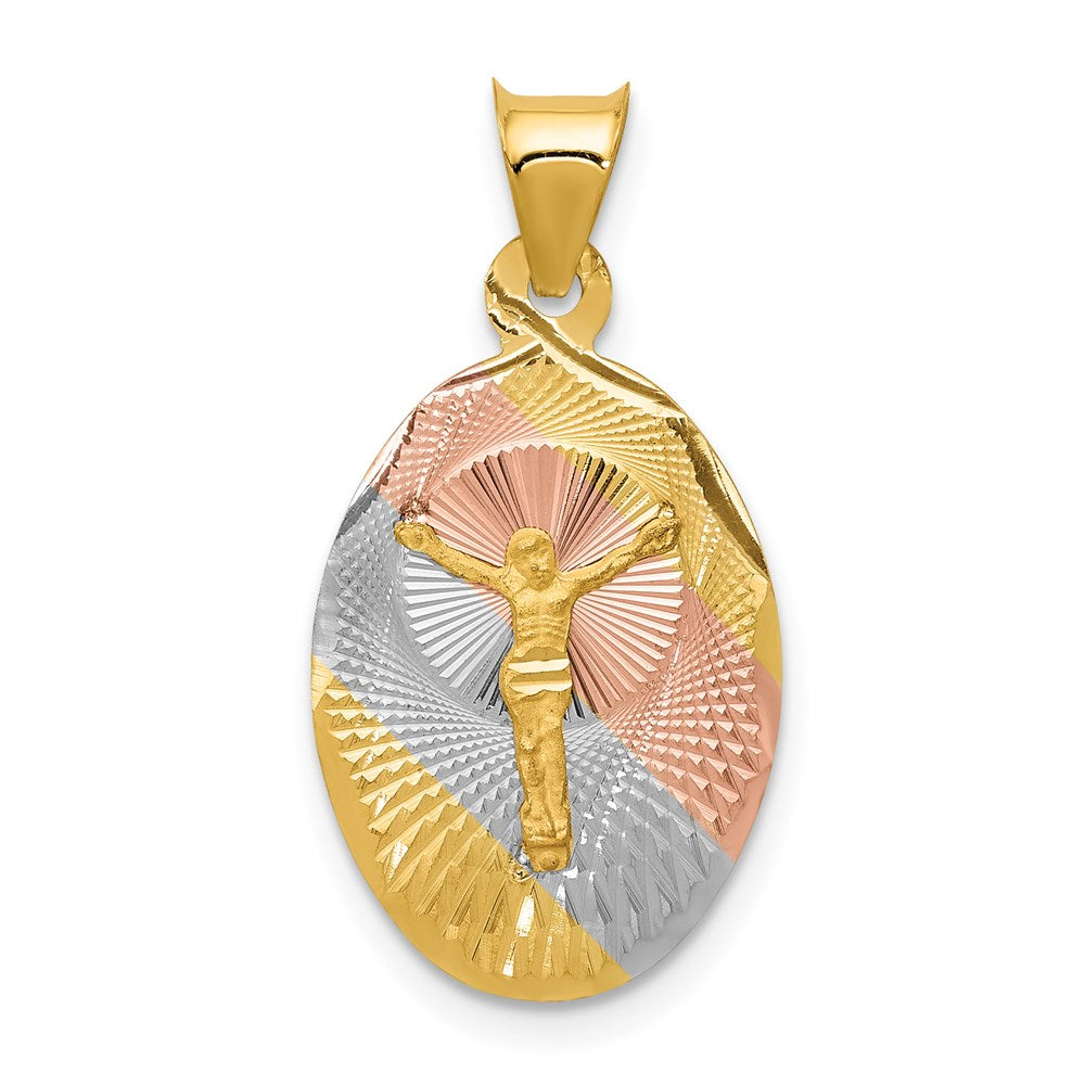 14K Yellow & Rhodium W/Rose And White D/C Corpus Oval Pendant