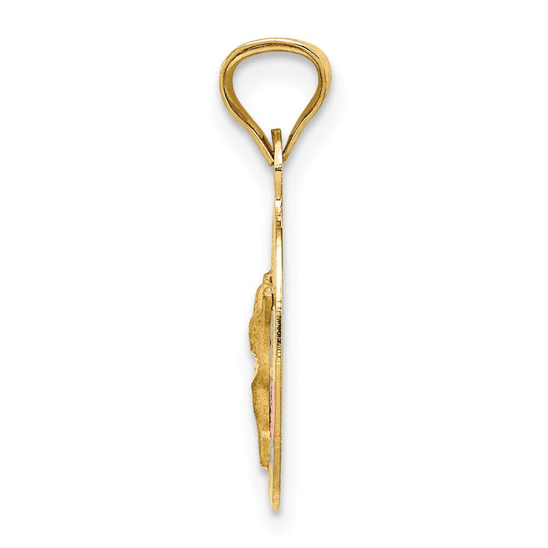 14K Yellow & Rhodium W/Rose And White D/C Corpus Oval Pendant