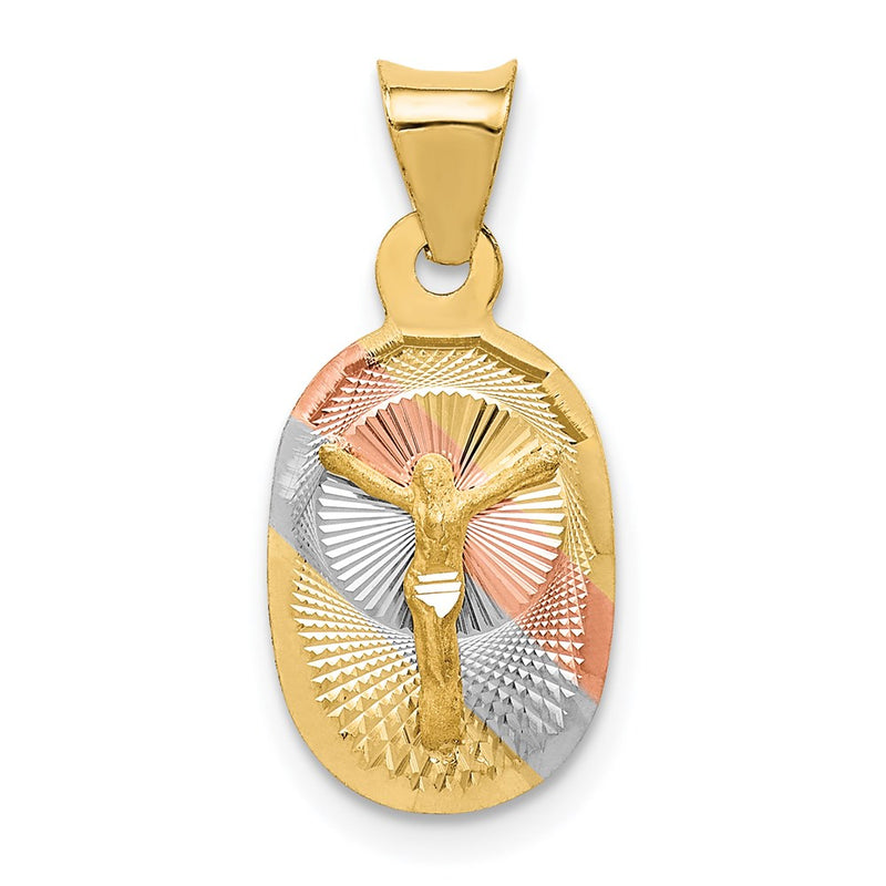 14K Yellow & Rhodium W/Rose And White D/C Corpus Oval Pendant