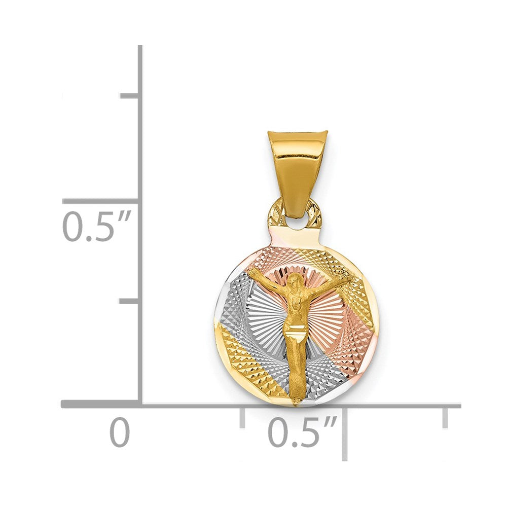 14K Yellow & Rhodium W/Rose And White D/C Corpus Circle Pendant