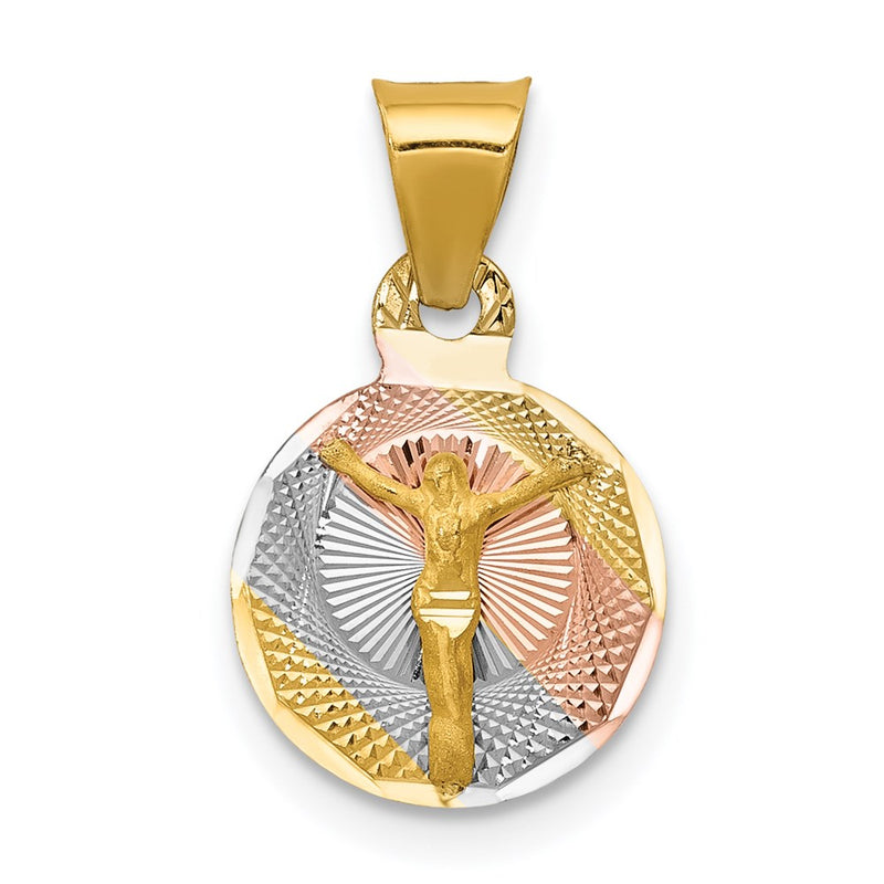 14K Yellow & Rhodium W/Rose And White D/C Corpus Circle Pendant