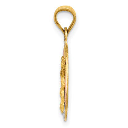 14K Yellow & Rhodium W/Rose And White D/C Corpus Circle Pendant