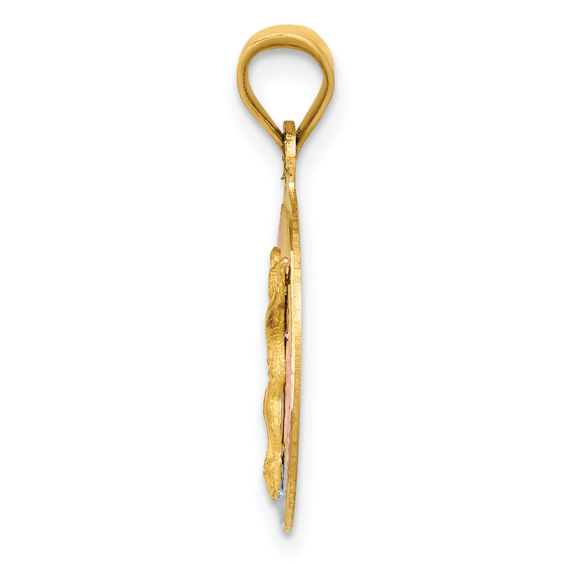 14K Yellow & Rhodium W/Rose And White D/C Corpus Circle Pendant