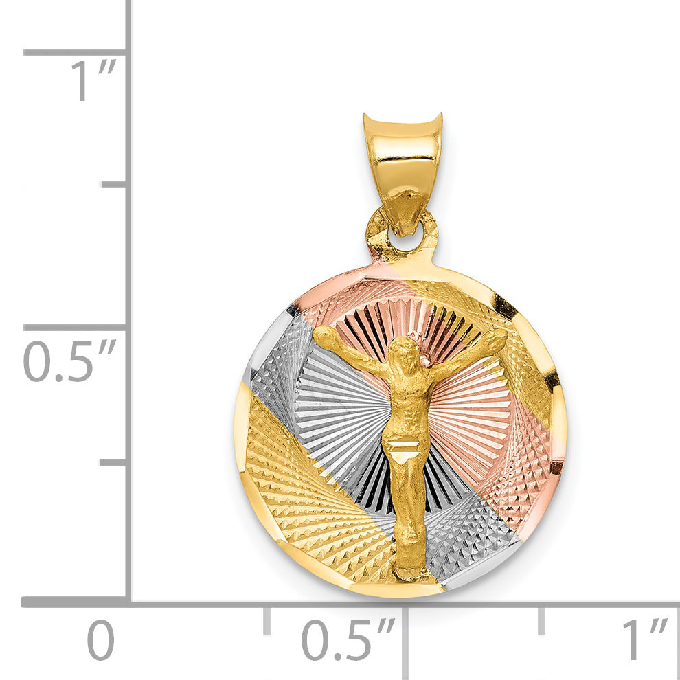 14K Yellow & Rhodium W/Rose And White D/C Corpus Circle Pendant