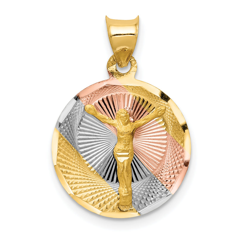 14K Yellow & Rhodium W/Rose And White D/C Corpus Circle Pendant