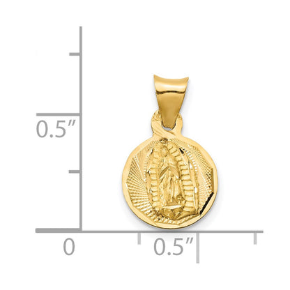 14K Yellow & Rhodium W/Rhodium Polished D/C Lady Of Guadalupe Circle Pendant