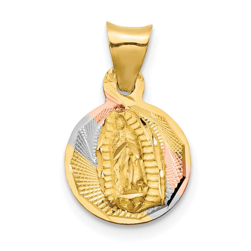14K Yellow & Rhodium W/Rhodium Polished D/C Lady Of Guadalupe Circle Pendant