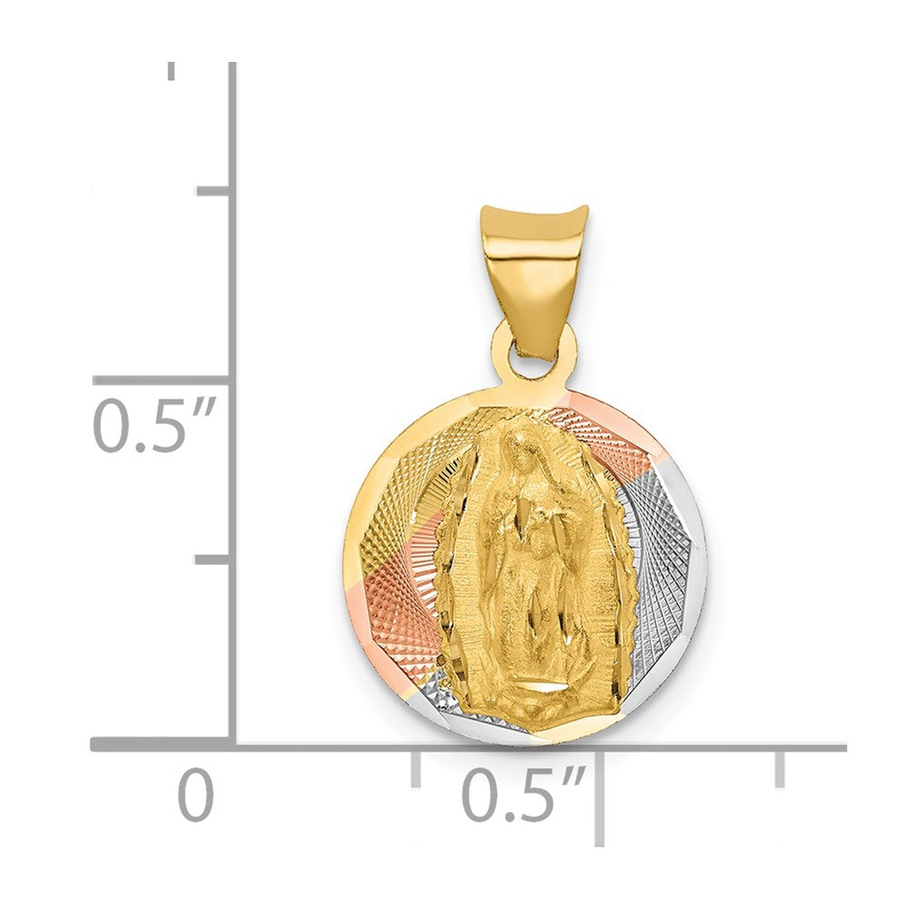 14K Yellow & Rhodium W/Rhodium Polished D/C Lady Of Guadalupe Circle Pendant