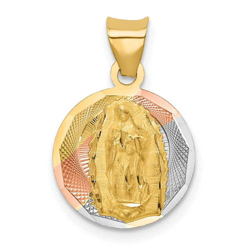 14K Yellow & Rhodium W/Rhodium Polished D/C Lady Of Guadalupe Circle Pendant