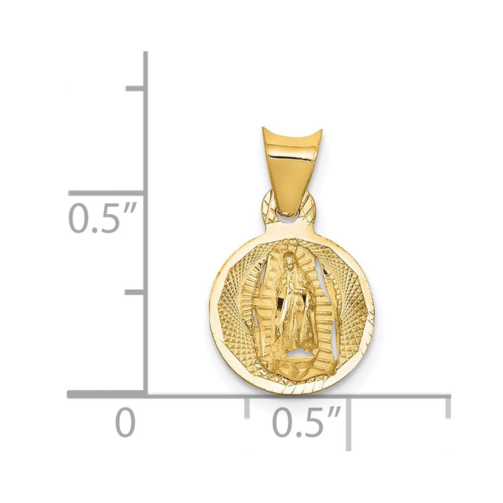 14K Yellow Gold Polished D/C Lady Of Guadalupe Circle Pendant