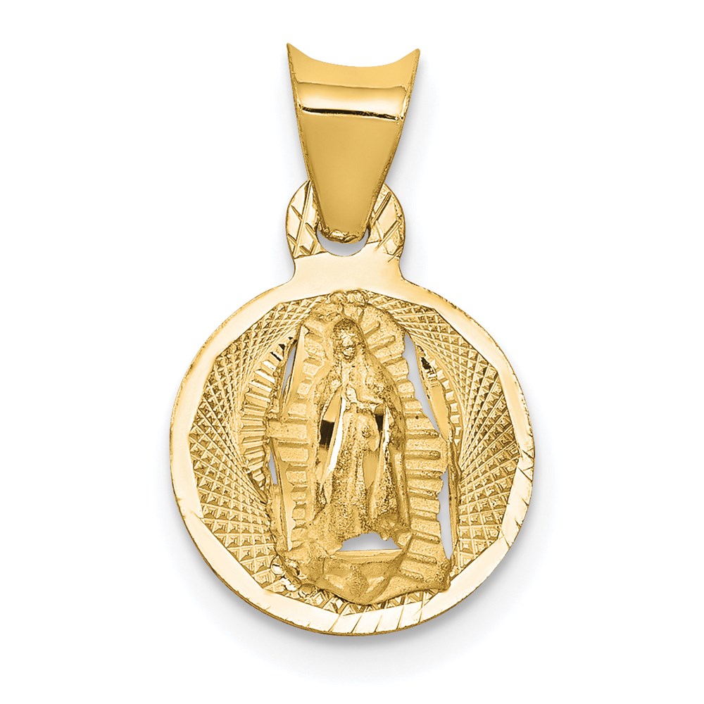 14K Yellow Gold Polished D/C Lady Of Guadalupe Circle Pendant