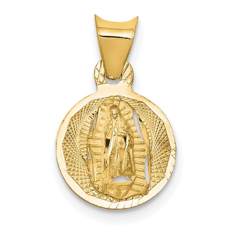 14K Yellow Gold Polished D/C Lady Of Guadalupe Circle Pendant